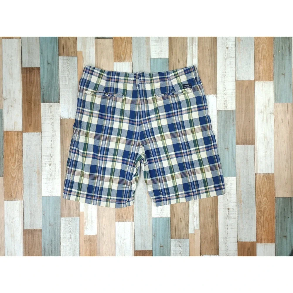 American Eagle Outfitters Mens Plaid Classic Length Shorts Blue Green White 34
